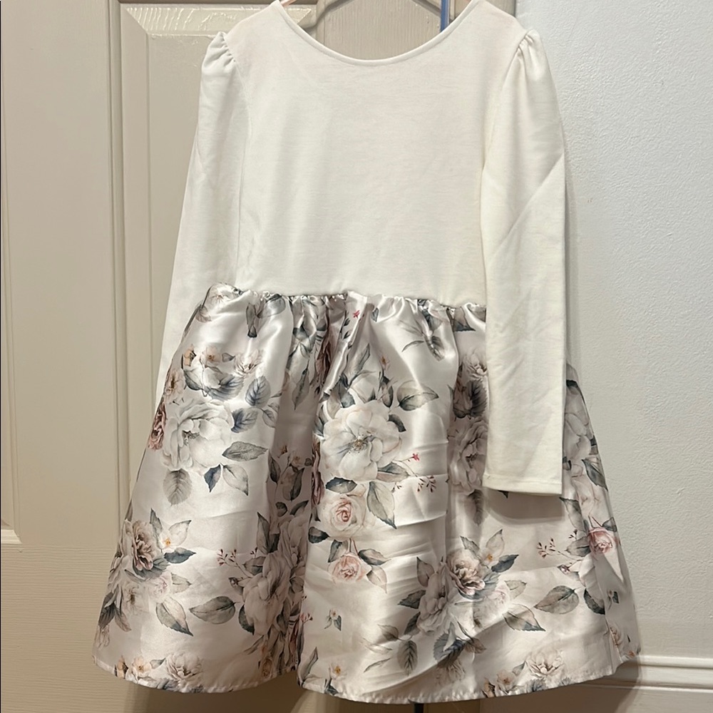 Floral White and Cream Kids Dress